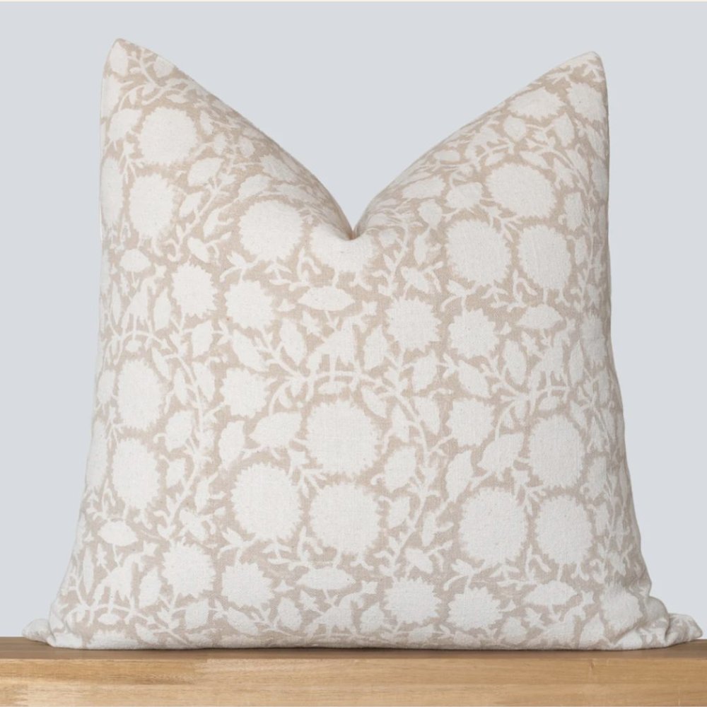 NWOT - Block Printed 20"x20" Floral Throw Pillow Cover (no insert)